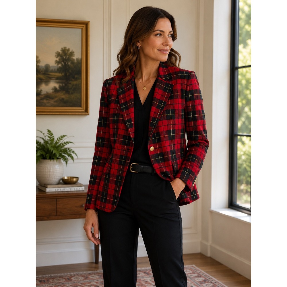 VTG Pendleton Plus Red Plaid Virgin Wool Blazer 24W Tartan Made in USA